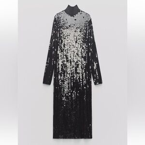 ZARA WOMEN LONG SEQUIN DRESS LIMITED EDITION BLACK SIZE S REF: 9325/103